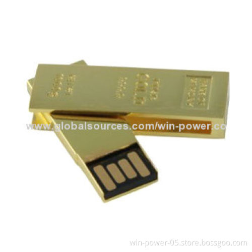 Golden Swivel USB Flash Disk, Big Area for Your Logo Printed, Compatible with PCs and Apple's Mac
